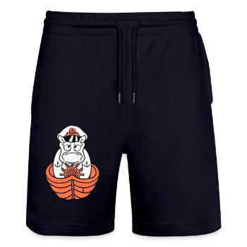 Lustiges Nilpferd Kapitän Segelt Süß Cartoon Comic - Stanley/Stella Unisex Bio Joggingshorts Trainer  - Dark navy - Vorne - Nik (191cm) & Marisol (170cm)