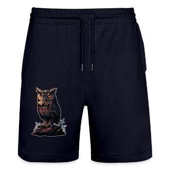 Große Eule Uhu sitzt auf einem Felsen - Stanley/Stella Unisex Bio Joggingshorts Trainer  - Dark navy - Vorne - Nik (191cm) & Marisol (170cm)