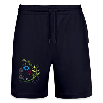 love Love flower tendrils - Stanley/Stella Trainer Unisex Organic Jogging Shorts - dark navy - Front - Nik (191cm) & Marisol (170cm)