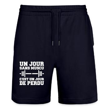 Un jour sans muscu musculation humour Sport - Short de jogging bio TRAINER Stanley/Stella unisexe - marine foncé - Devant - Nik (191cm) & Marisol (170cm)