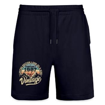 February 1987 Vintage Retro, February 1987 Gift - Stanley/Stella Trainer Unisex Organic Jogging Shorts - dark navy - Front - Nik (191cm) & Marisol (170cm)