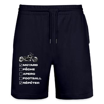 Biker-Design - Stanley/Stella Unisex Bio Joggingshorts Trainer  - Dark navy - Vorne - Nik (191cm) & Marisol (170cm)
