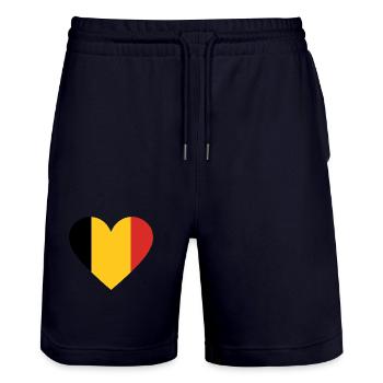Yellow and red tricolor heart - Stanley/Stella Trainer Unisex Organic Jogging Shorts - dark navy - Front - Nik (191cm) & Marisol (170cm)