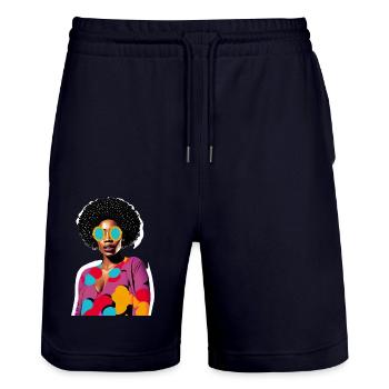 Femme noire - Short de jogging bio TRAINER Stanley/Stella unisexe - marine foncé - Devant - Nik (191cm) & Marisol (170cm)