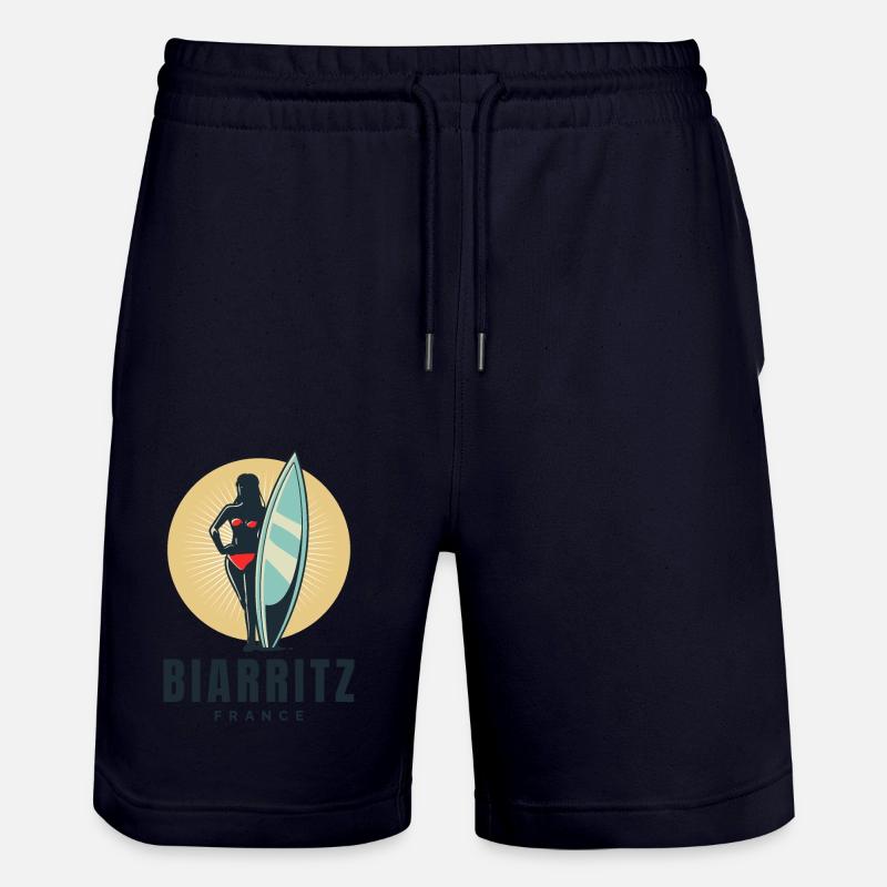 Biarritz Frankreich Retro Surfer Mädchen - Stanley/Stella Unisex Bio Joggingshorts Trainer  - Dark navy