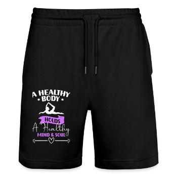 Soins Spa Relax - Short de jogging bio TRAINER Stanley/Stella unisexe - noir - Devant - Nik (191cm) & Marisol (170cm)