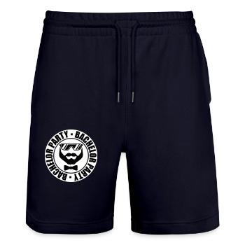 bachelor party stamp circle ring team bache - Stanley/Stella Trainer Unisex Organic Jogging Shorts - dark navy - Front - Nik (191cm) & Marisol (170cm)