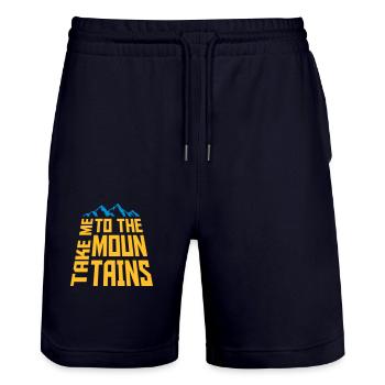To the mountains quote - Stanley/Stella Trainer Unisex Organic Jogging Shorts - dark navy - Front - Nik (191cm) & Marisol (170cm)