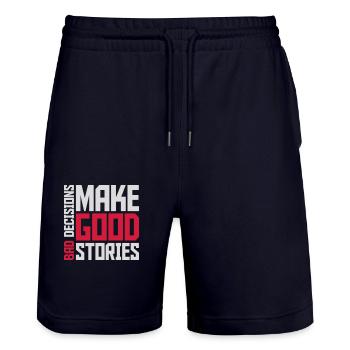bad decisions great stories - Stanley/Stella Unisex Bio Joggingshorts Trainer  - Dark navy - Vorne - Nik (191cm) & Marisol (170cm)