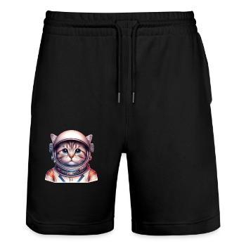 Space_cat - Stanley/Stella Trainer Unisex Organic Jogging Shorts - black - Front - Nik (191cm) & Marisol (170cm)