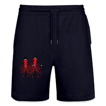 2 Kraken Mr. Sir Hat Monocle Lunettes Rich Friends - Short de jogging bio TRAINER Stanley/Stella unisexe - marine foncé - Devant - Nik (191cm) & Marisol (170cm)
