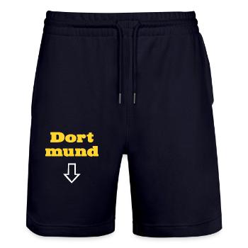 Dortmund - Fan - Fun T-Shirt - Dort mund - Stanley/Stella Unisex Bio Joggingshorts Trainer  - Dark navy - Vorne - Nik (191cm) & Marisol (170cm)