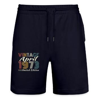 April 1973 Vintage Retro Birthday Gift - Stanley/Stella Trainer Unisex Organic Jogging Shorts - dark navy - Front - Nik (191cm) & Marisol (170cm)