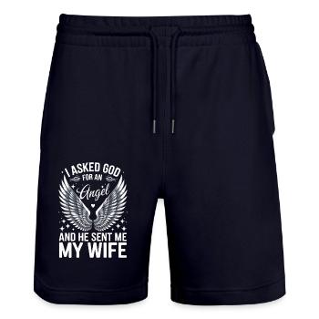 Frau Ehefrau Partnerin Familie Verheiratet - Stanley/Stella Unisex Bio Joggingshorts Trainer  - Dark navy - Vorne - Nik (191cm) & Marisol (170cm)