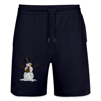 Happy Swirly Snowman - Stanley/Stella Trainer Unisex Organic Jogging Shorts - dark navy - Front - Nik (191cm) & Marisol (170cm)