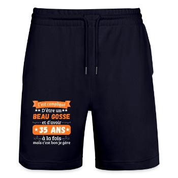 Funny Original 35th Birthday Gift Idea Man - Short de jogging bio TRAINER Stanley/Stella unisexe - marine foncé - Devant - Nik (191cm) & Marisol (170cm)