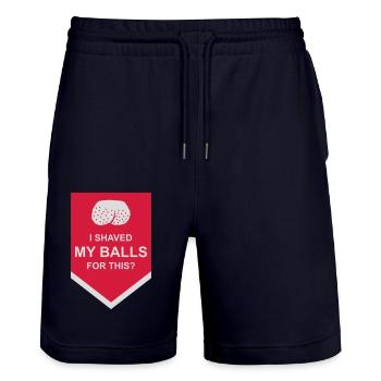 I shaved my balls - Stanley/Stella Trainer Unisex Organic Jogging Shorts - dark navy - Front - Nik (191cm) & Marisol (170cm)