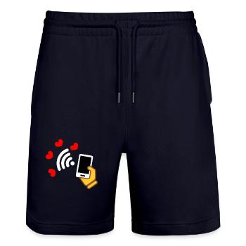 Smartphone in der Hand und Telefon mit süßen Herzen - Stanley/Stella Unisex Bio Joggingshorts Trainer  - Dark navy - Vorne - Nik (191cm) & Marisol (170cm)