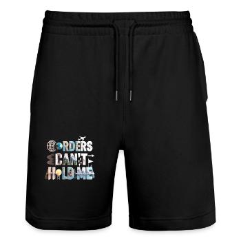 Weltreisender Kollage: Can't Hold Me - Stanley/Stella Unisex Bio Joggingshorts Trainer  - Schwarz - Vorne - Nik (191cm) & Marisol (170cm)