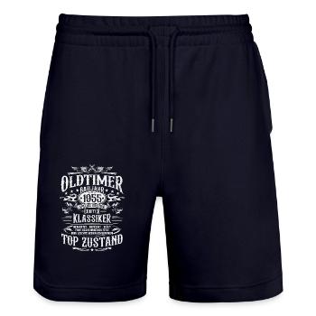 Oldtimer Baujahr 1955 Jahrgang Geburtstag Geschenk - Stanley/Stella Unisex Bio Joggingshorts Trainer  - Dark navy - Vorne - Nik (191cm) & Marisol (170cm)
