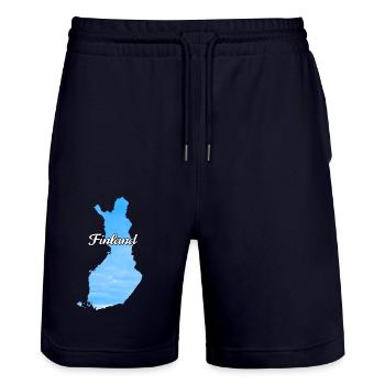 The map of Finland Suomi, blue color - Stanley/Stella Trainer Unisex Organic Jogging Shorts - dark navy - Front - Nik (191cm) & Marisol (170cm)