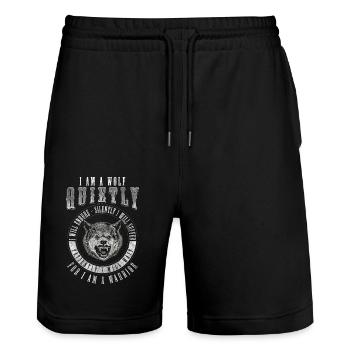 Wolf Guide Nature - Stanley/Stella Trainer Unisex Organic Jogging Shorts - black - Front - Nik (191cm) & Marisol (170cm)