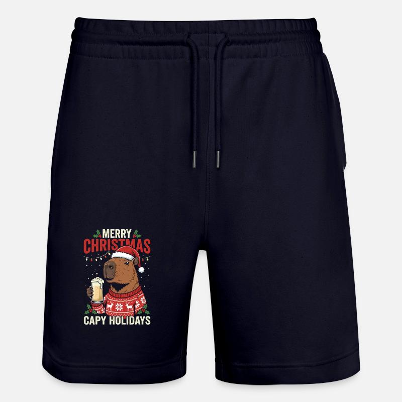 Capybaras Weihnachtsfest Pullover - Stanley/Stella Unisex Bio Joggingshorts Trainer  - Dark navy