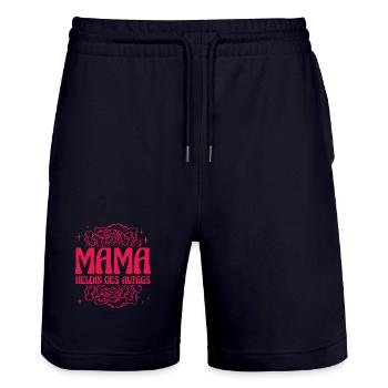 Mama Heldin des Alltags Retro Blumen Design - Stanley/Stella Unisex Bio Joggingshorts Trainer  - Dark navy - Vorne - Nik (191cm) & Marisol (170cm)