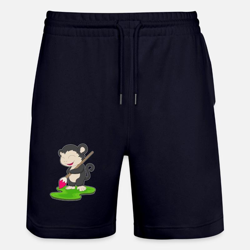 Affe Maler Pinsel Malen - Stanley/Stella Unisex Bio Joggingshorts Trainer  - Dark navy