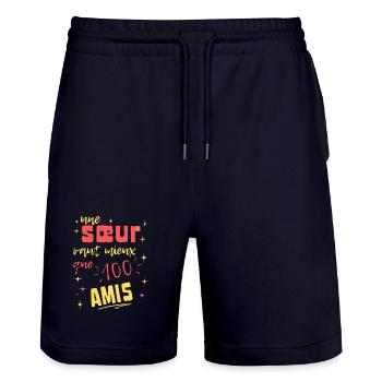 Eine Schwester ist besser als hundert Freunde - Stanley/Stella Unisex Bio Joggingshorts Trainer  - Dark navy - Vorne - Nik (191cm) & Marisol (170cm)