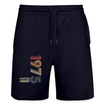 1975 Jahrgang Limited Edition - Stanley/Stella Unisex Bio Joggingshorts Trainer  - Dark navy - Vorne - Nik (191cm) & Marisol (170cm)