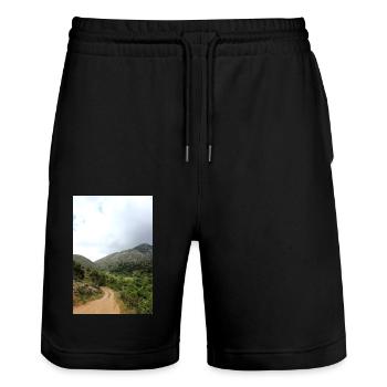 Mountain Mountains Mountain Landscape Poster - Stanley/Stella Trainer Unisex Organic Jogging Shorts - black - Front - Nik (191cm) & Marisol (170cm)