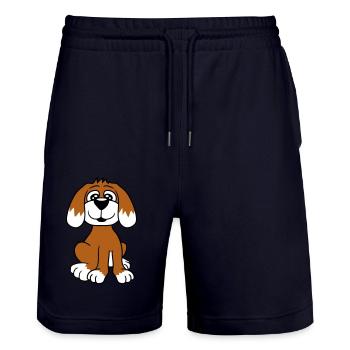 chien assis mignon petit chiot heureux animal de compagnie - Short de jogging bio TRAINER Stanley/Stella unisexe - marine foncé - Devant - Nik (191cm) & Marisol (170cm)