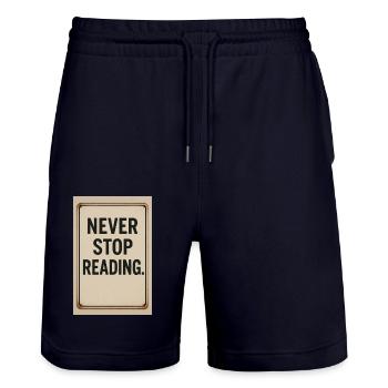 Hören Sie nie auf zu lesen - Stanley/Stella Unisex Bio Joggingshorts Trainer  - Dark navy - Vorne - Nik (191cm) & Marisol (170cm)