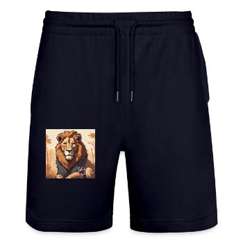 Stay Fearless - Lion Design - Stanley/Stella Trainer Unisex Organic Jogging Shorts - dark navy - Front - Nik (191cm) & Marisol (170cm)