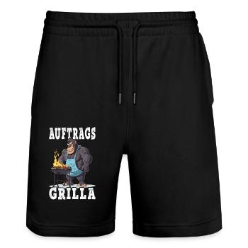 Grillen Grilla Griller Gorilla BBQ Spruch Lustig - Stanley/Stella Unisex Bio Joggingshorts Trainer  - Schwarz - Vorne - Nik (191cm) & Marisol (170cm)
