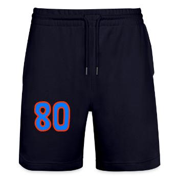 ANNIVERSARY. HAPPY BIRTHDAY. HAPPY BIRTHDAY. - Stanley/Stella Trainer Unisex Organic Jogging Shorts - dark navy - Front - Nik (191cm) & Marisol (170cm)