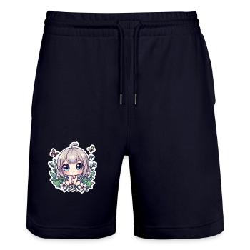Magie des Fleurs Chibi - Short de jogging bio TRAINER Stanley/Stella unisexe - marine foncé - Devant - Nik (191cm) & Marisol (170cm)