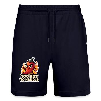 Fiery chili: Too hot to touch - Stanley/Stella Trainer Unisex Organic Jogging Shorts - dark navy - Front - Nik (191cm) & Marisol (170cm)