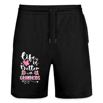 Opa Spaß Liebe - Stanley/Stella Unisex Bio Joggingshorts Trainer  - Schwarz - Vorne - Nik (191cm) & Marisol (170cm)