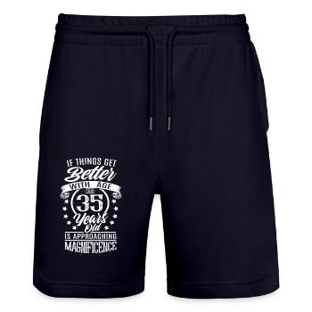 Lustiger 35 Geburtstag Spruch altern - Stanley/Stella Unisex Bio Joggingshorts Trainer  - Dark navy - Vorne - Nik (191cm) & Marisol (170cm)