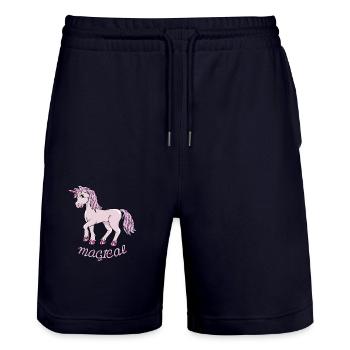 Souriante licorne mignonne - Short de jogging bio TRAINER Stanley/Stella unisexe - marine foncé - Devant - Nik (191cm) & Marisol (170cm)