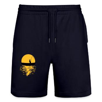 boat sun evening angler sport silhouette clipart h - Stanley/Stella Trainer Unisex Organic Jogging Shorts - dark navy - Front - Nik (191cm) & Marisol (170cm)