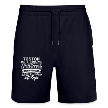 Tonton on a essayé de trouver le meilleur cadeau - Short de jogging bio TRAINER Stanley/Stella unisexe - marine foncé - Devant - Nik (191cm) & Marisol (170cm)