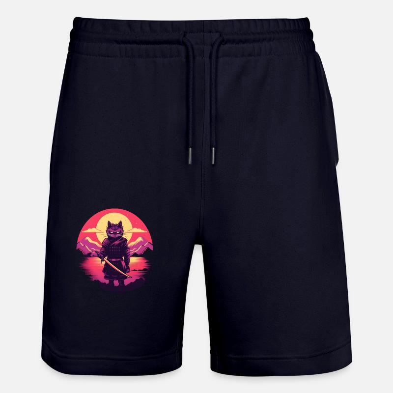 Synthwave samurai Cat - Stanley/Stella Unisex Bio Joggingshorts Trainer  - Dark navy