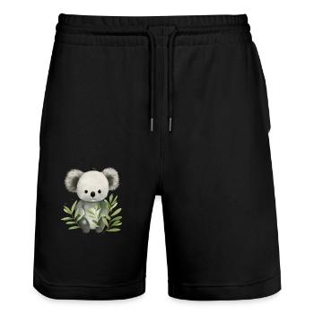 Kuscheliger Cub Charm: Baby Koala T-Shirt - Stanley/Stella Unisex Bio Joggingshorts Trainer  - Schwarz - Vorne - Nik (191cm) & Marisol (170cm)