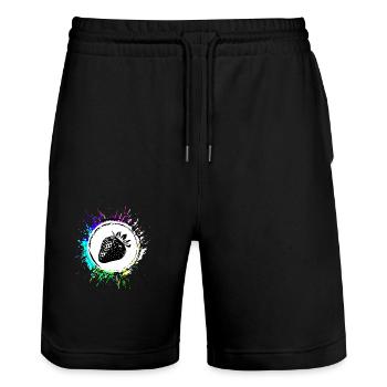 Erdbeere Bunt - Stanley/Stella Unisex Bio Joggingshorts Trainer  - Schwarz - Vorne - Nik (191cm) & Marisol (170cm)