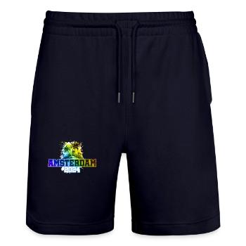 Amsterdam 2024 Holiday Palm Trees Colorful - Stanley/Stella Trainer Unisex Organic Jogging Shorts - dark navy - Front - Nik (191cm) & Marisol (170cm)