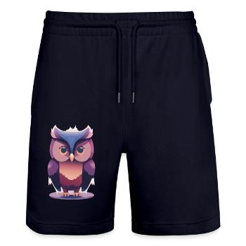 Eulenwächter (Dreamy Animals Collection) - Stanley/Stella Unisex Bio Joggingshorts Trainer  - Dark navy - Vorne - Nik (191cm) & Marisol (170cm)