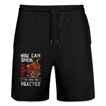 Japan Aikido Katana - Stanley/Stella Trainer Unisex Organic Jogging Shorts - black - Front - Nik (191cm) & Marisol (170cm)